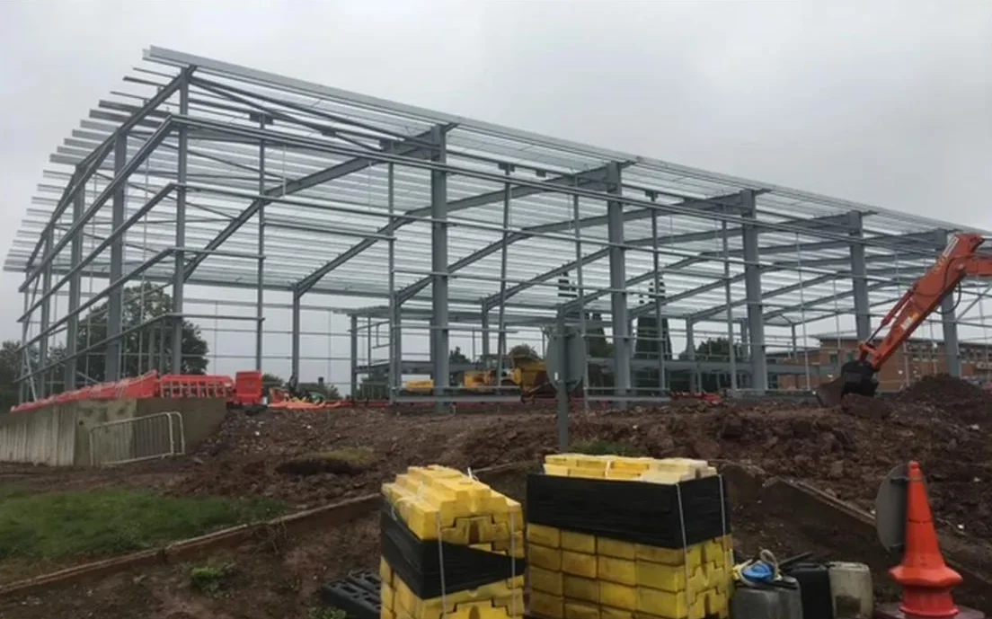 Unit 30 steel frame during construction, Hartlebury