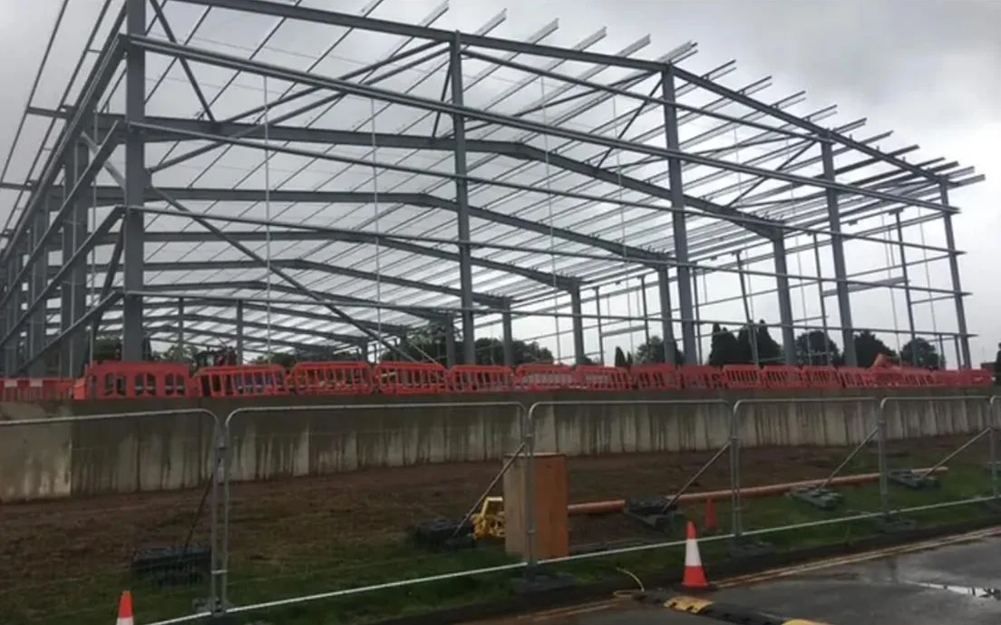Steel frame of a new industrial unit under construction